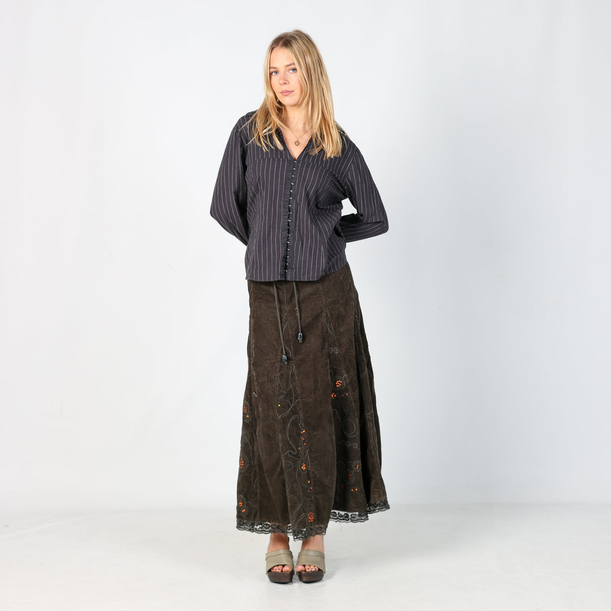 Dark Green Y2K Cord Skirt (XS)