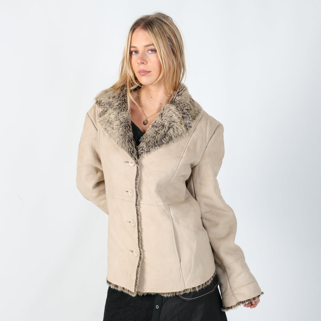 Beige Y2K David Barry Aviator Jacket (M)