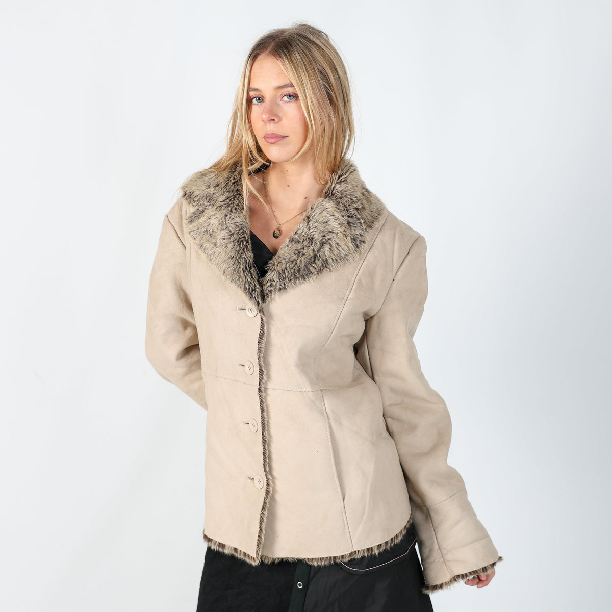 Beige Y2K David Barry Aviator Jacket (M)
