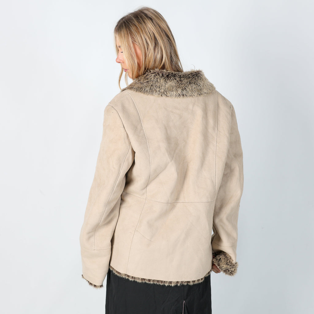 Beige Y2K David Barry Aviator Jacket (M)