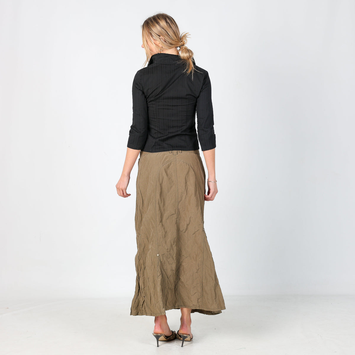 Dark Green Y2K Made in Italy Woven Midi Skirt (M)