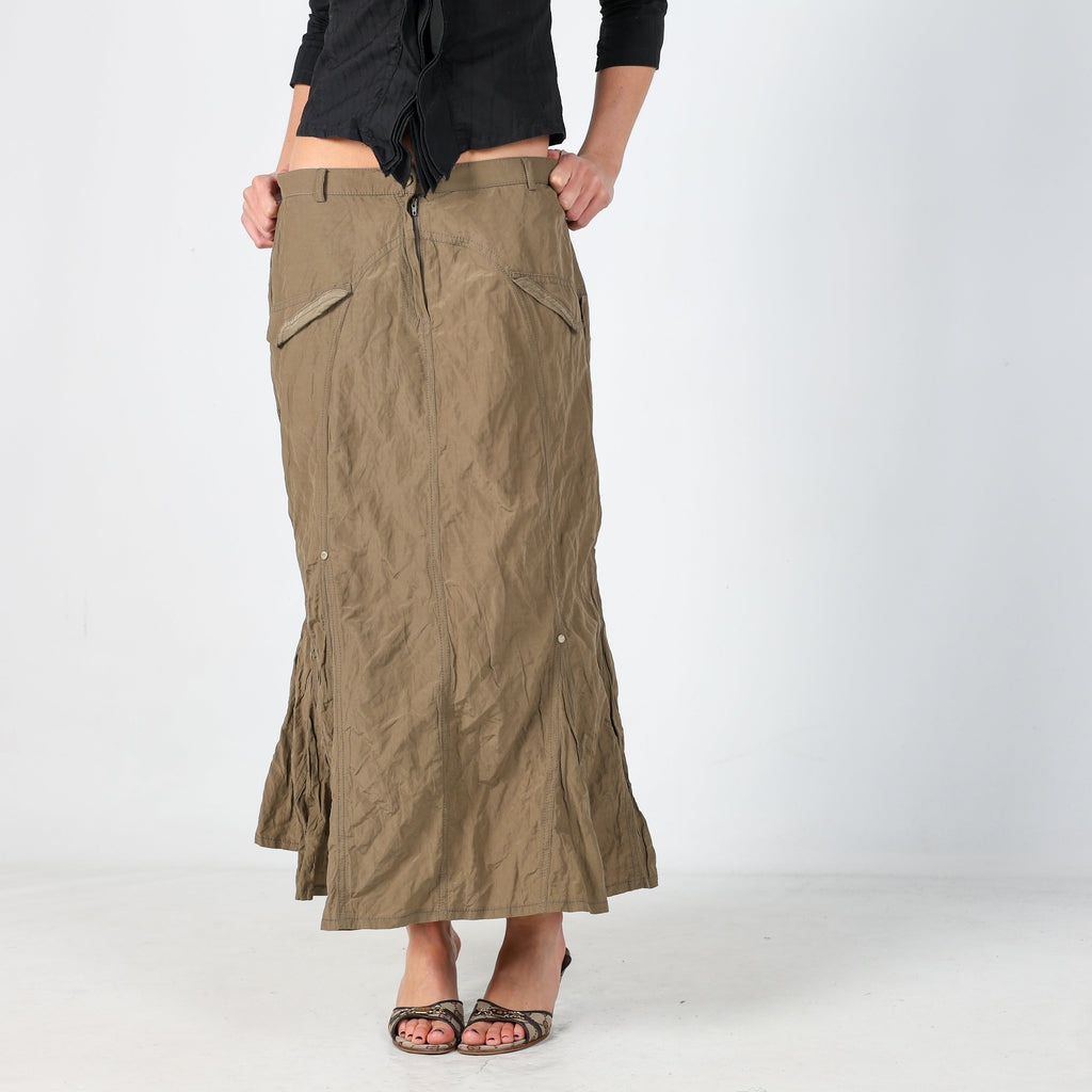 Dark Green Y2K Made in Italy Woven Midi Skirt (M)