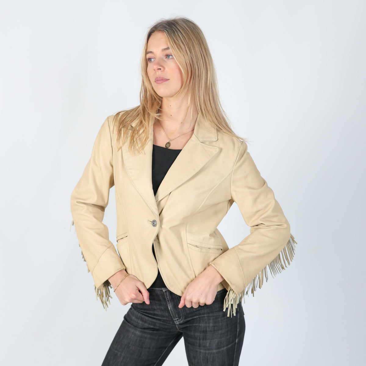 Cream Y2K Zuiki Leather Jacket (S)