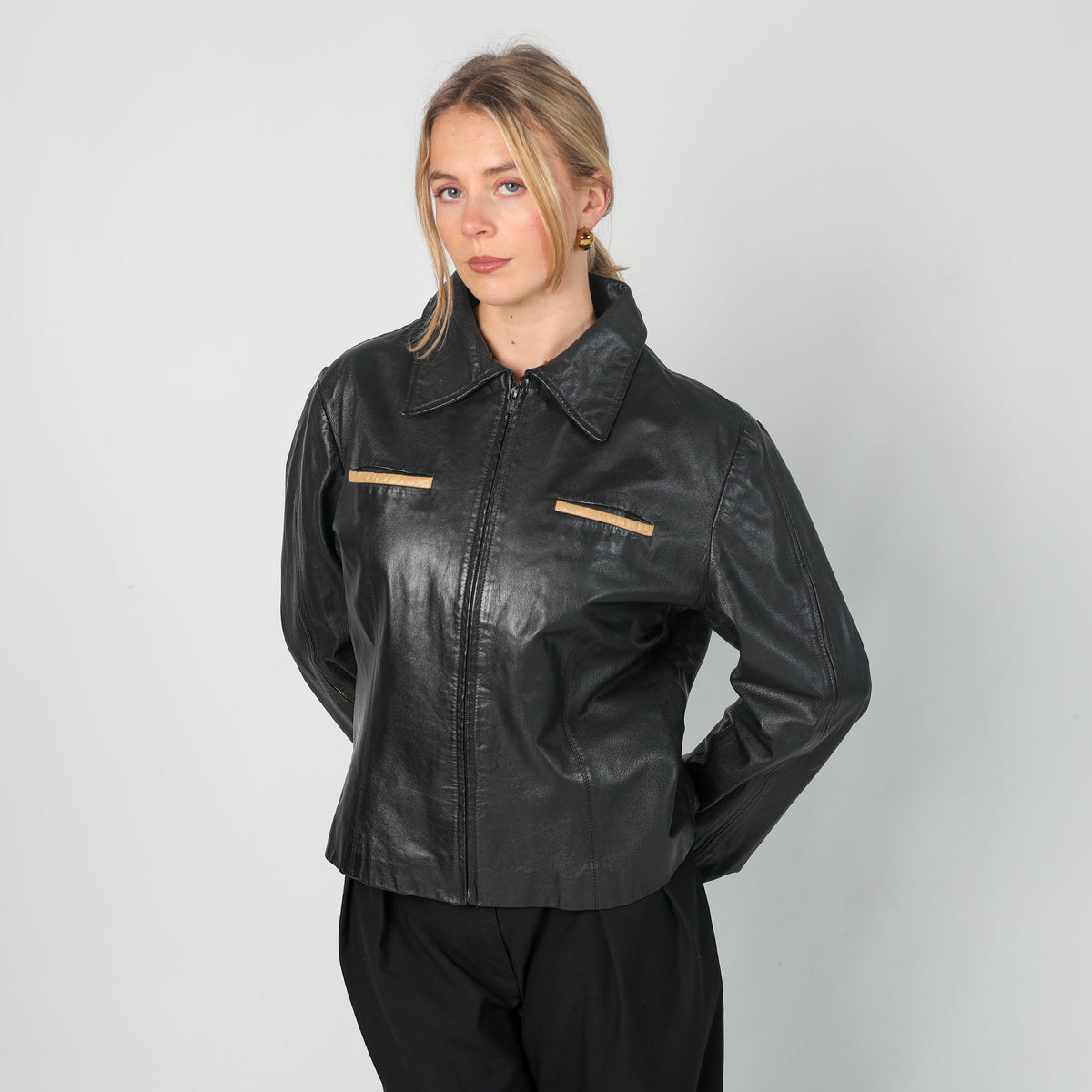 Black Y2K Conbipel Leather Jacket (M)