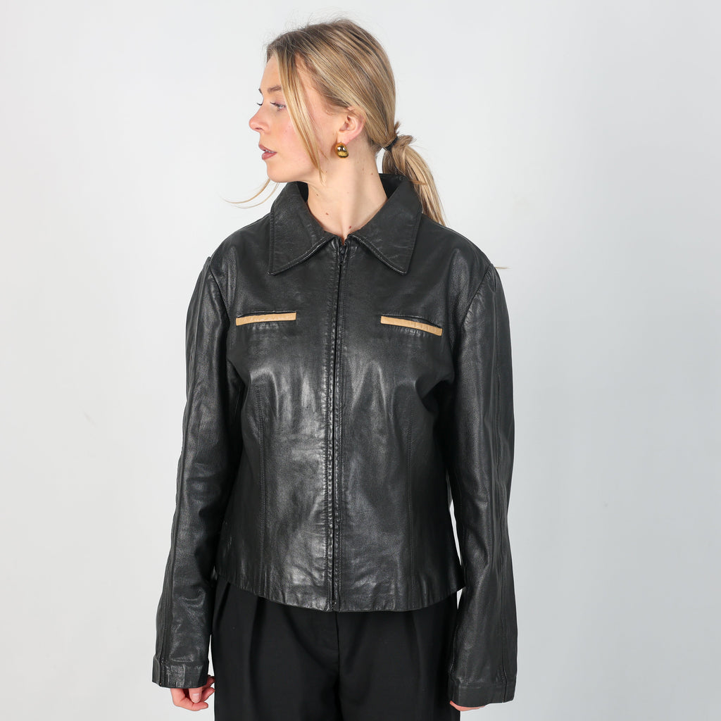 Black Y2K Conbipel Leather Jacket (M)