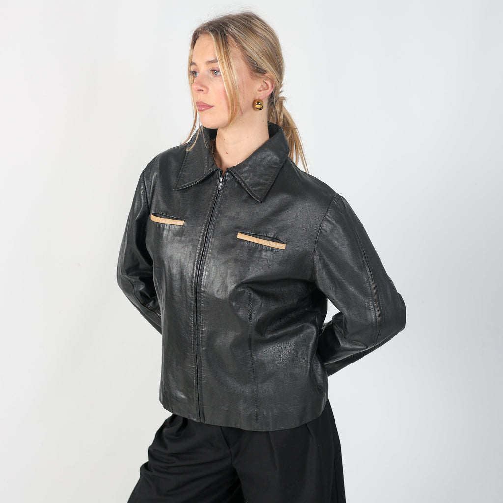 Black Y2K Conbipel Leather Jacket (M)