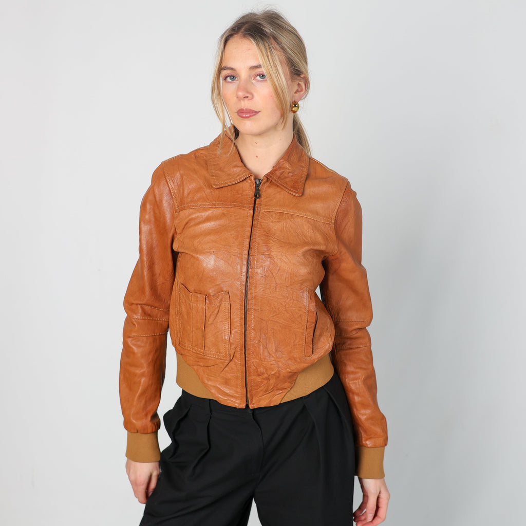 Brown Y2K Please Leather Jacket (S)