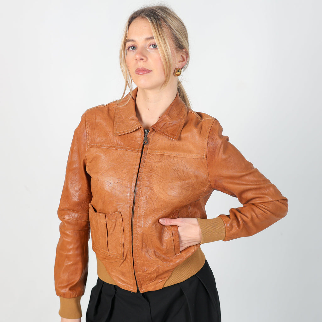 Brown Y2K Please Leather Jacket (S)