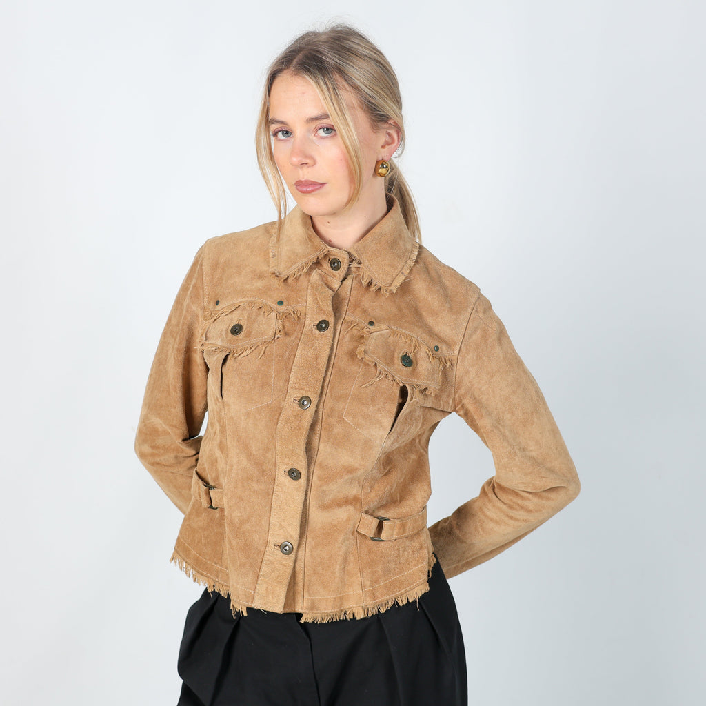Tan Y2K Black Sheep Suede Jacket (S)