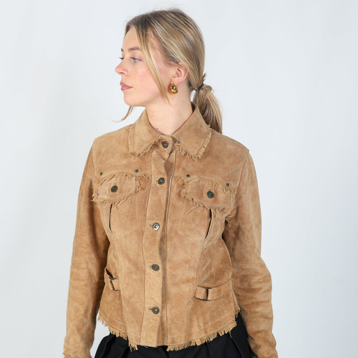 Tan Y2K Black Sheep Suede Jacket (S)