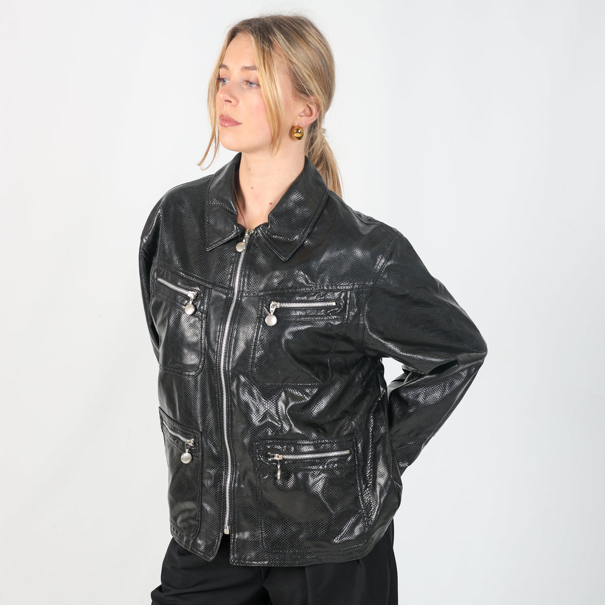 Black Y2K 900 baci Leather Jacket (M)