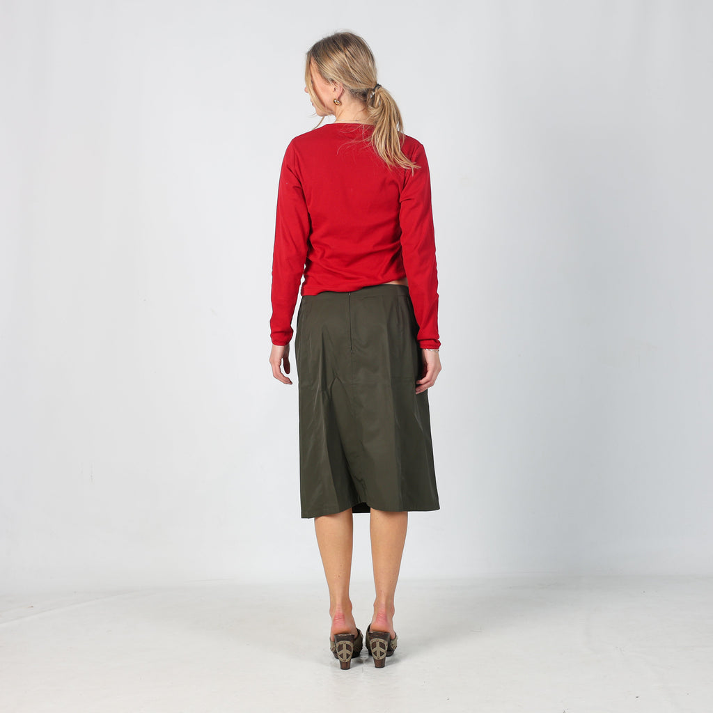 Dark Green Y2K Stefanel Woven Midi Skirt (M)