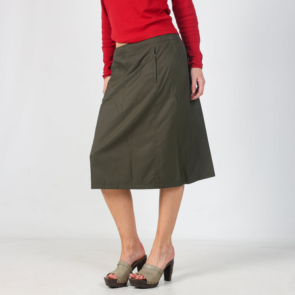 Dark Green Y2K Stefanel Woven Midi Skirt (M)