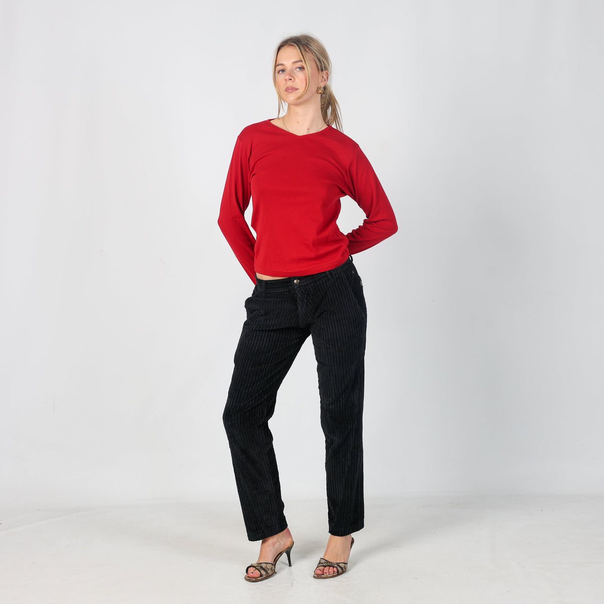 Black Y2K Cord Casual Trousers (S)