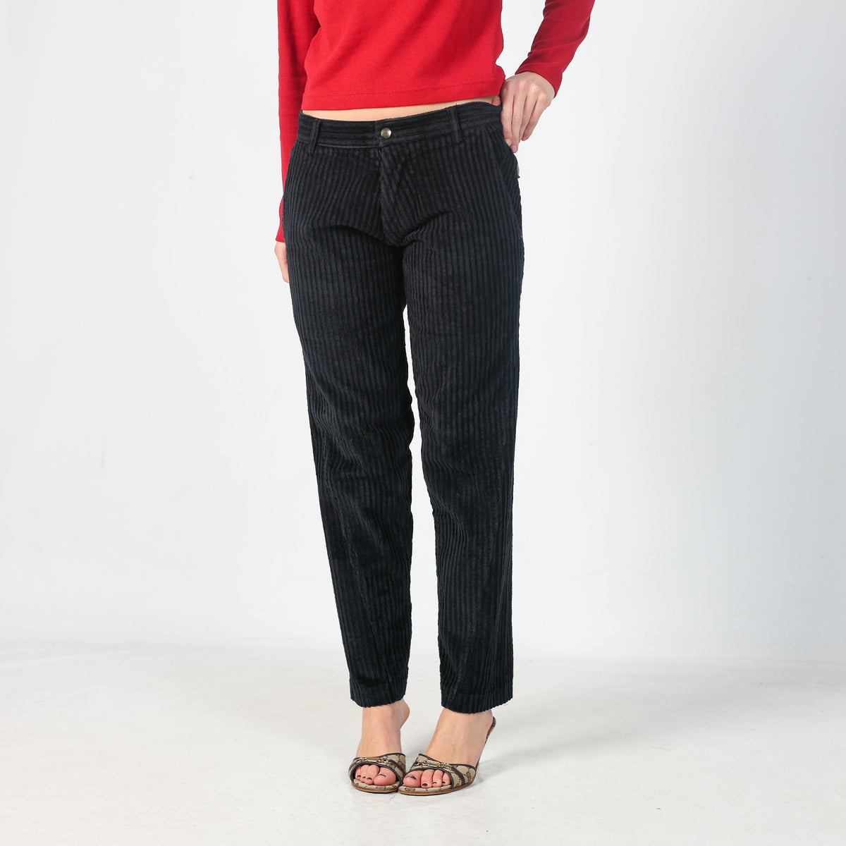 Black Y2K Cord Casual Trousers (S)