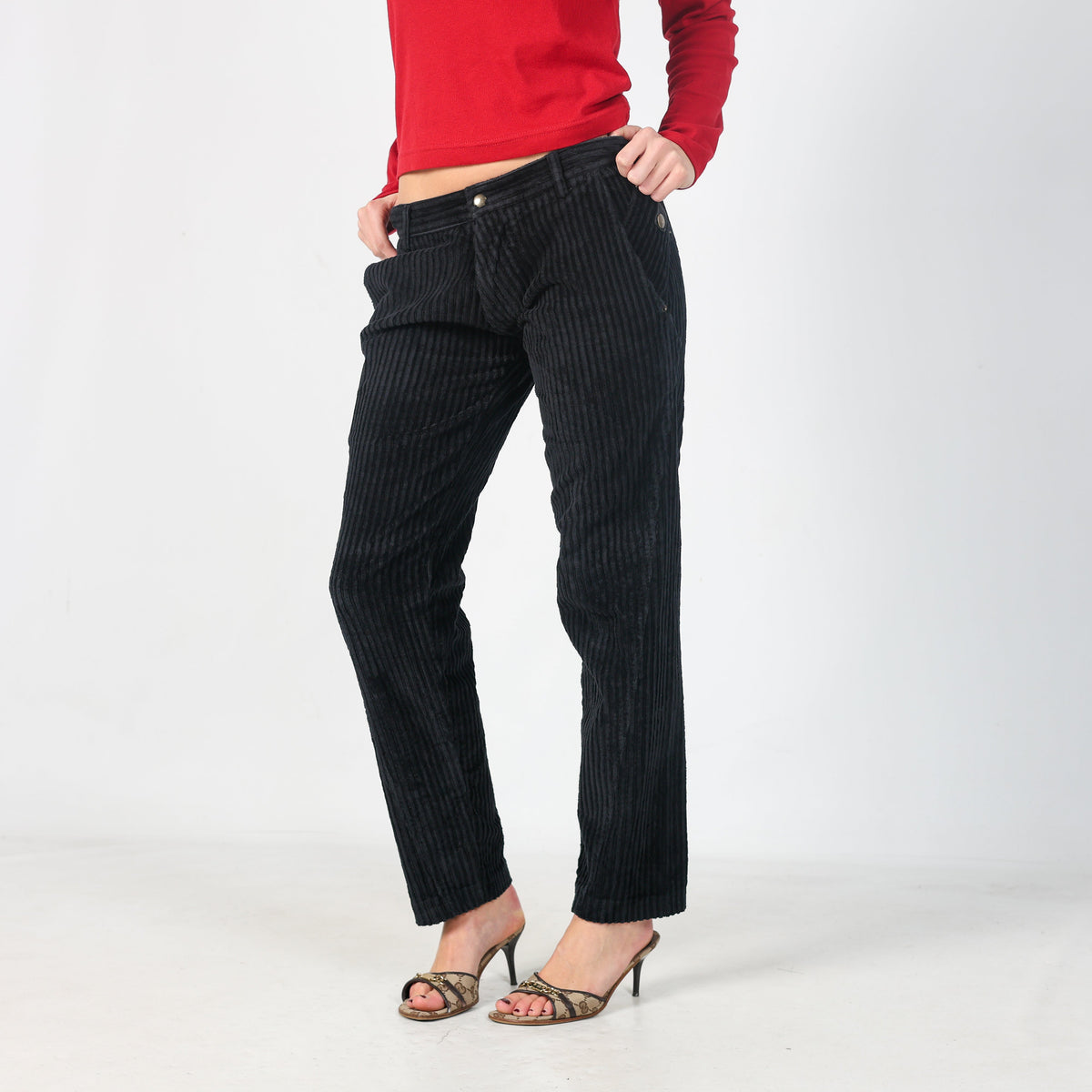 Black Y2K Cord Casual Trousers (S)