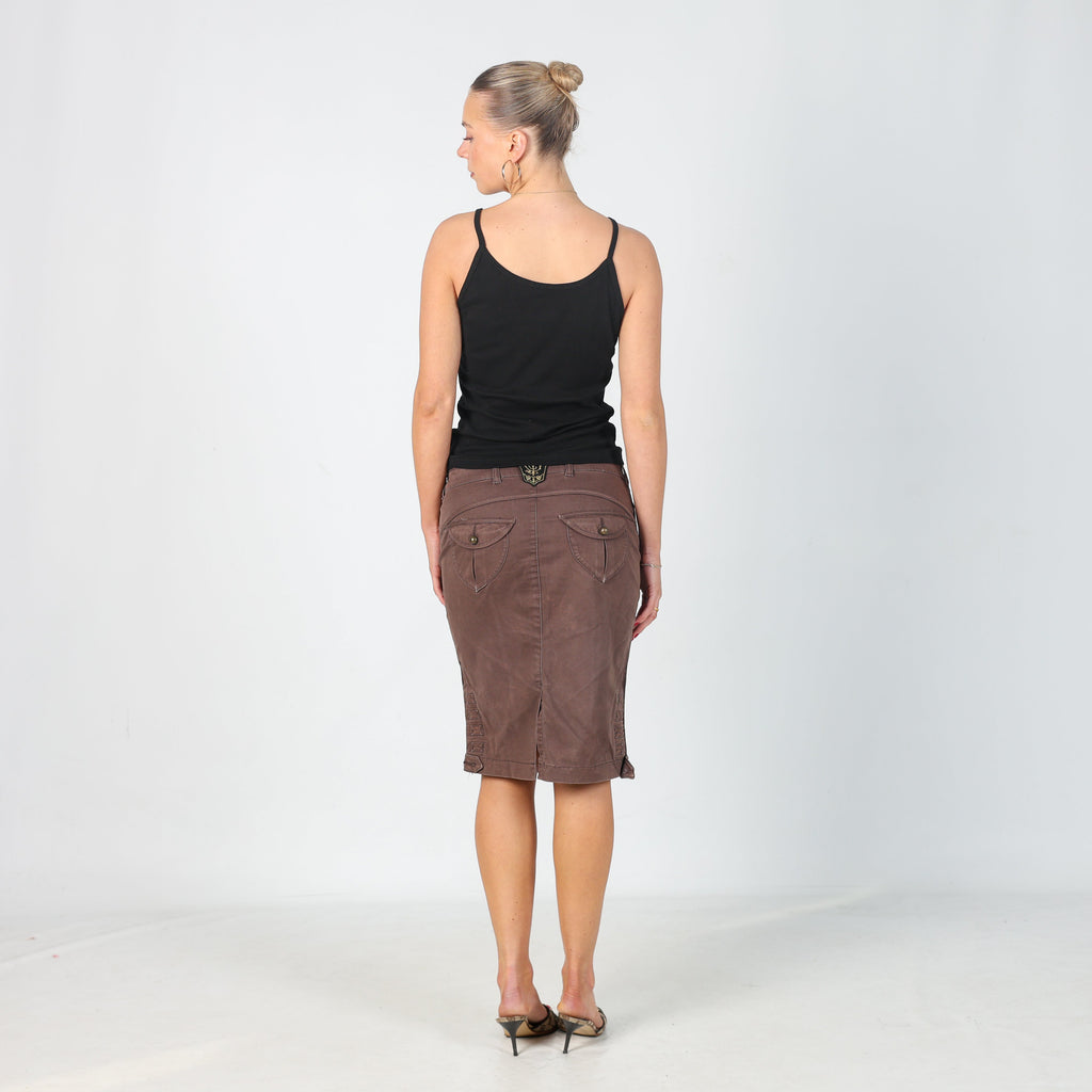 Brown Y2K Guess Jeans Denim Midi Skirt (XS)
