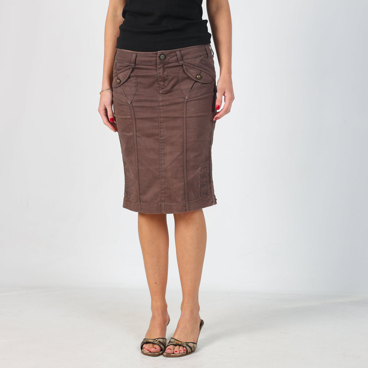 Brown Y2K Guess Jeans Denim Midi Skirt (XS)