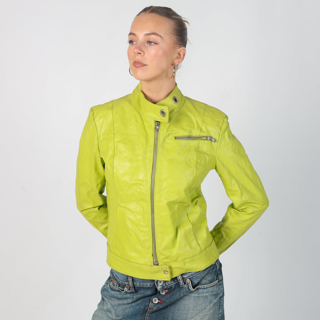 Light Green Y2K Pelle su Pelle Leather Jacket (S)