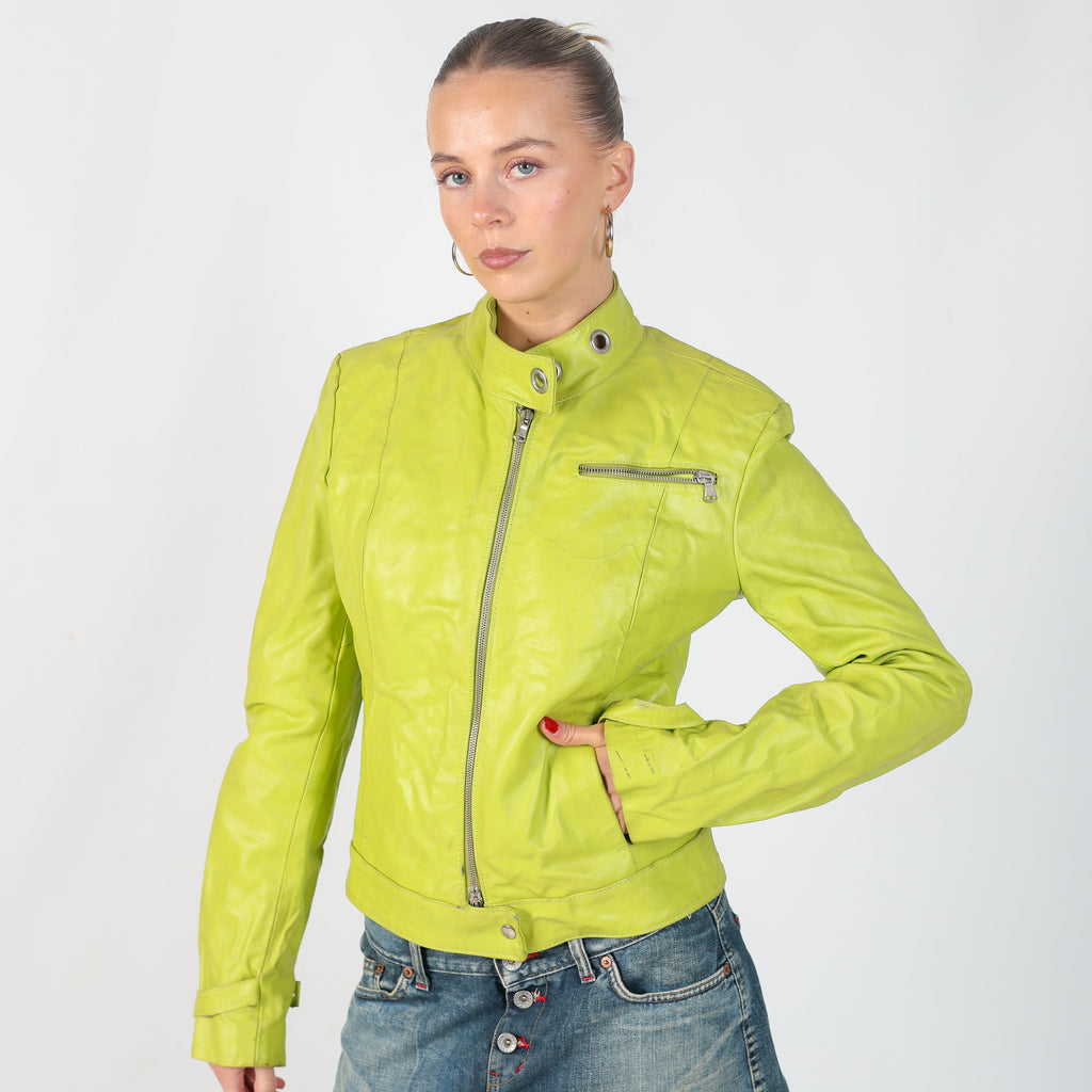 Light Green Y2K Pelle su Pelle Leather Jacket (S)