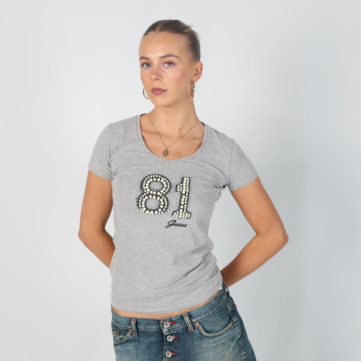 Light Grey Y2K Guess Jeans T-shirt (S)