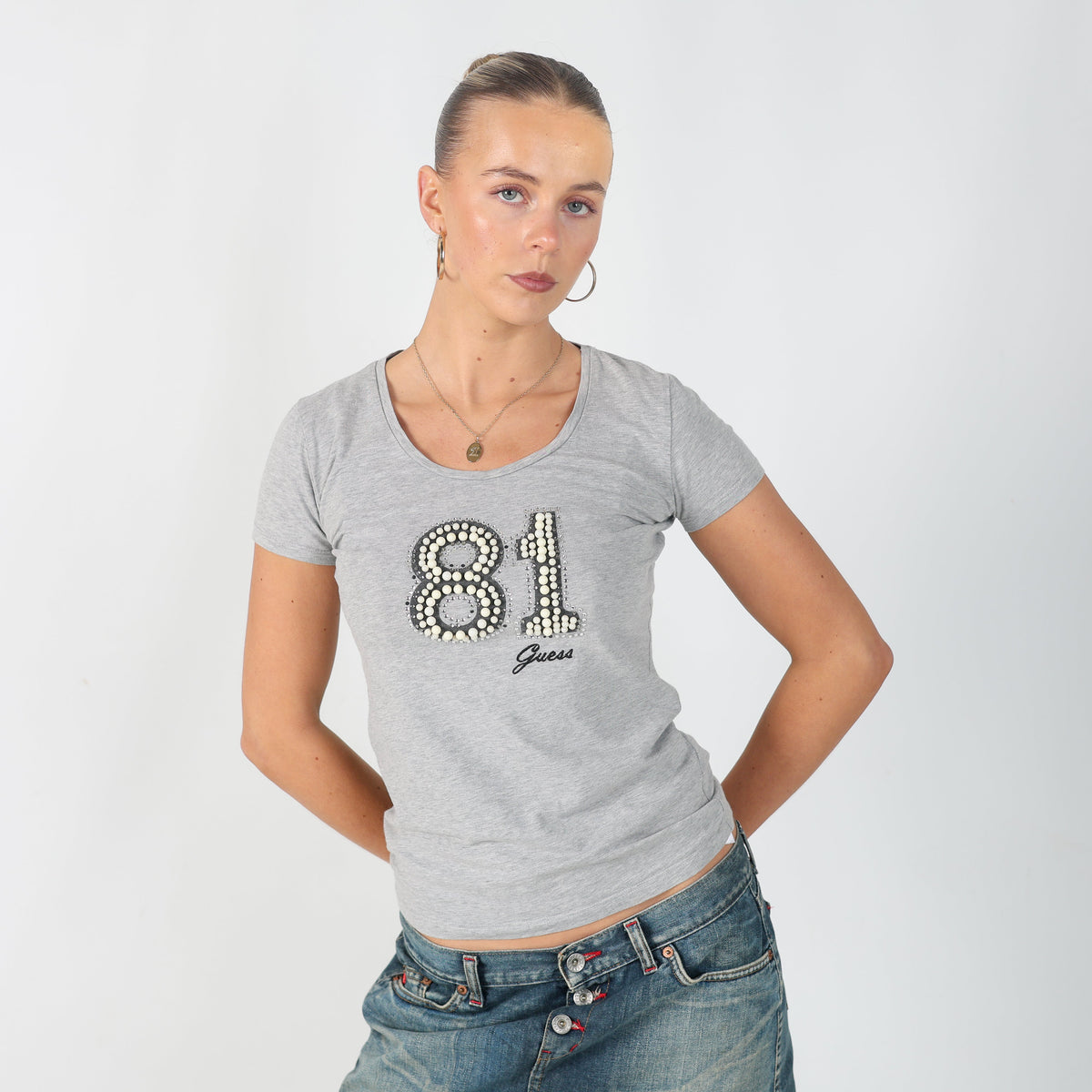 Light Grey Y2K Guess Jeans T-shirt (S)