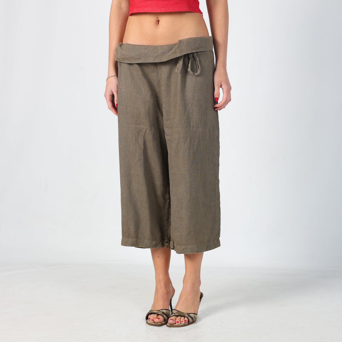 Khaki Green Y2K Dolce & Gabbana Woven Trousers (M)