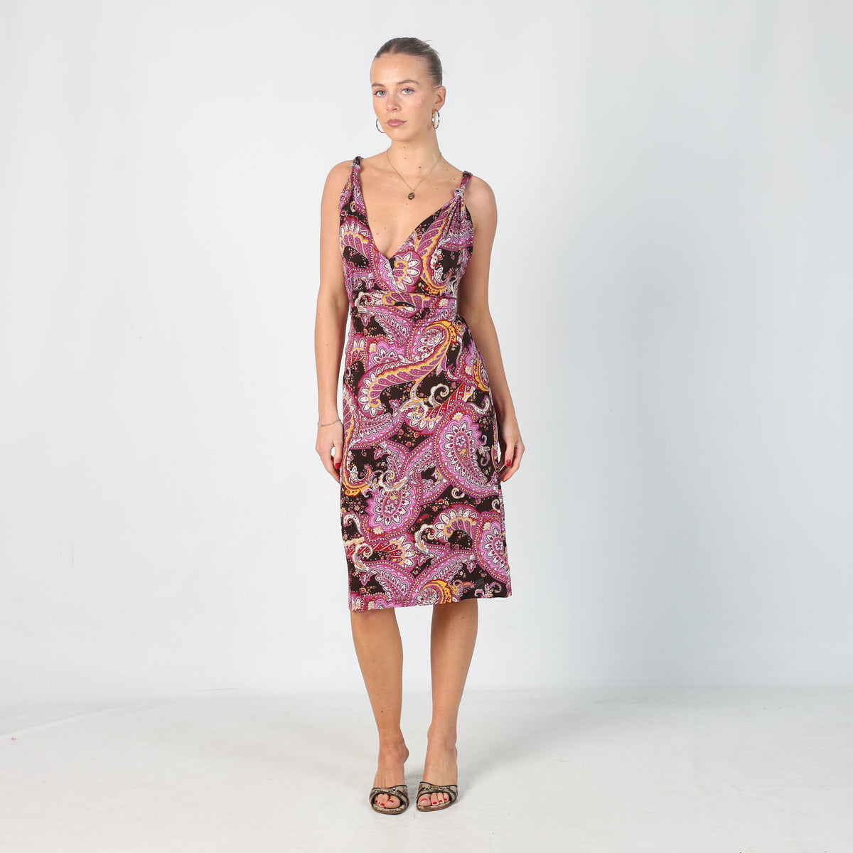 Purple Y2K PennyPull Woven Midi Dress (S)
