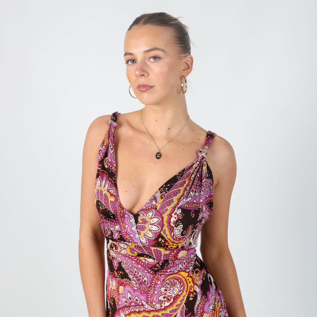 Purple Y2K PennyPull Woven Midi Dress (S)