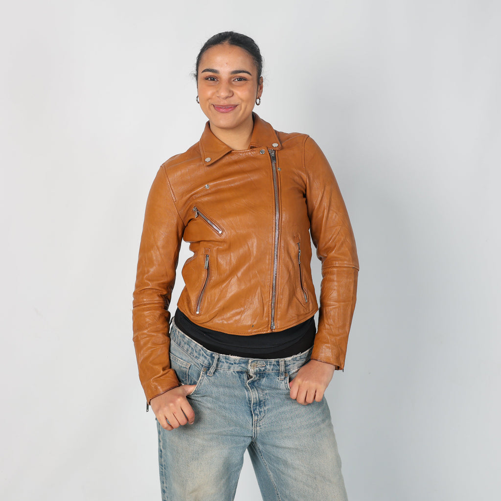 Tan Y2K Stradivarius Leather Jacket (M)