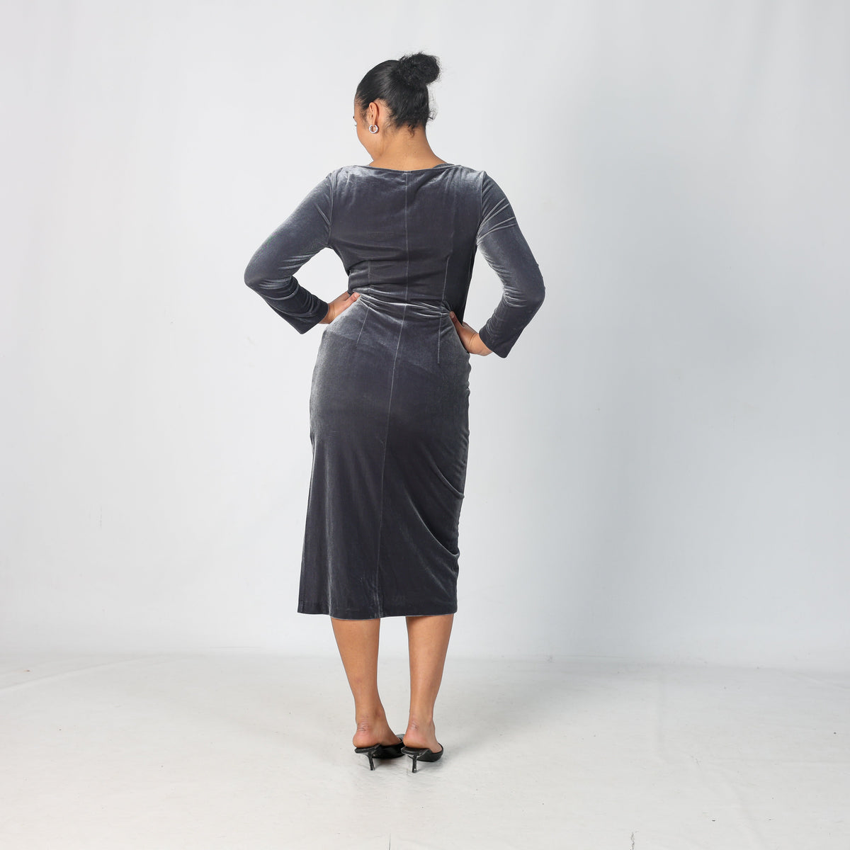 Charcoal Grey Y2K Blu Nauta Woven Midi Dress High Slit (M)