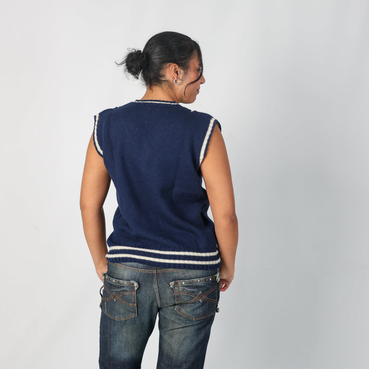 Navy Blue Y2K Superga Knitted Jumper (L)