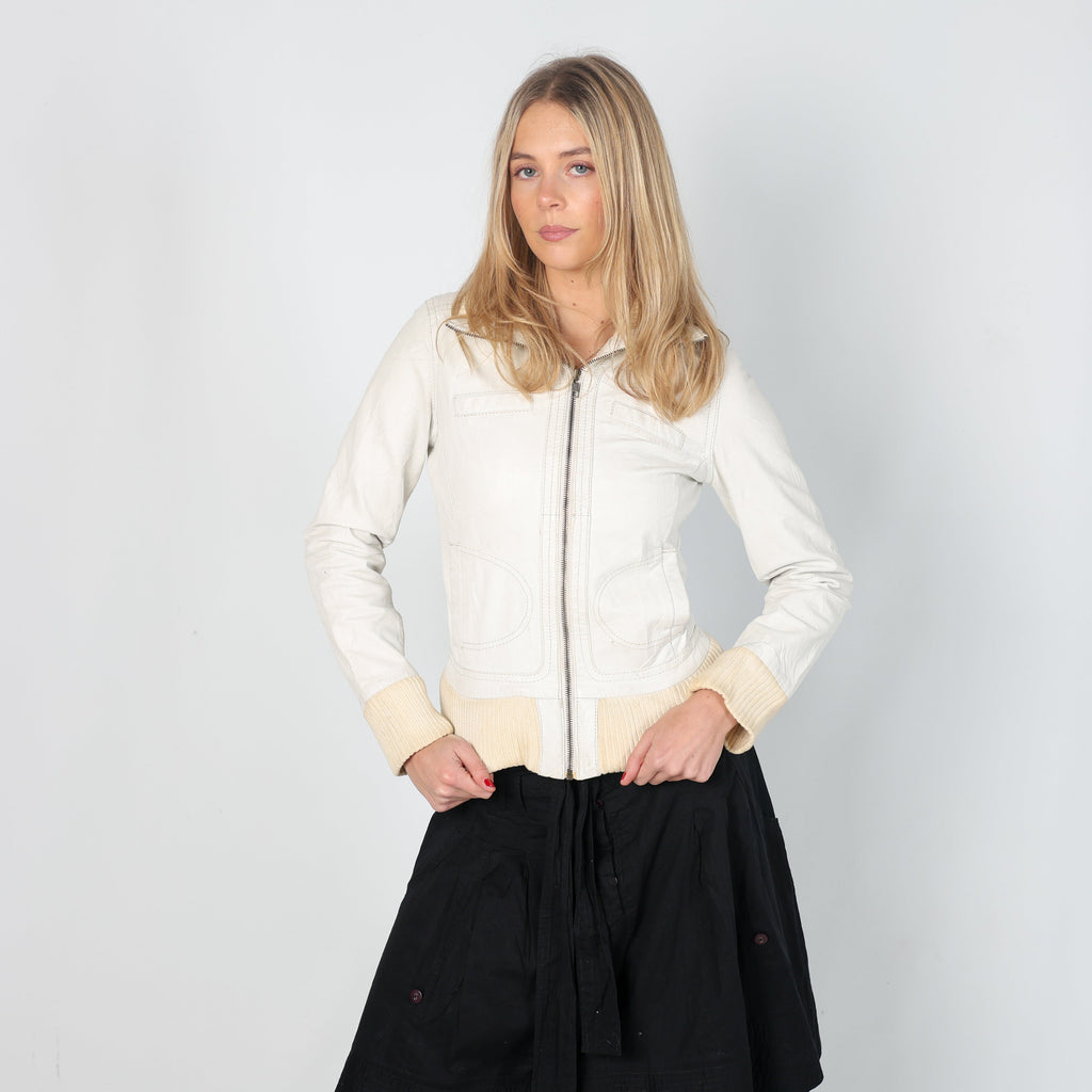 Cream Y2K Leather Jacket (S)