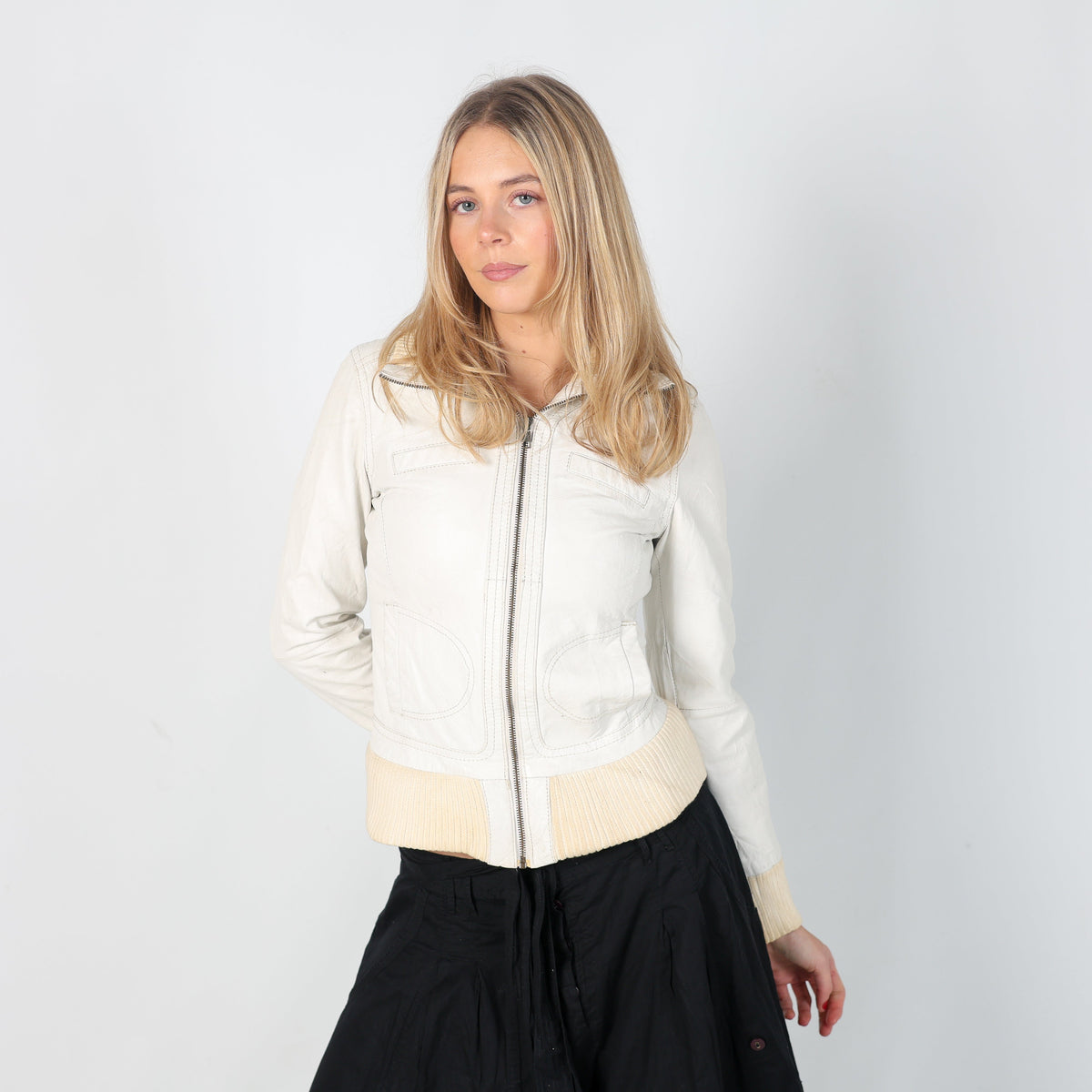 Cream Y2K Leather Jacket (S)
