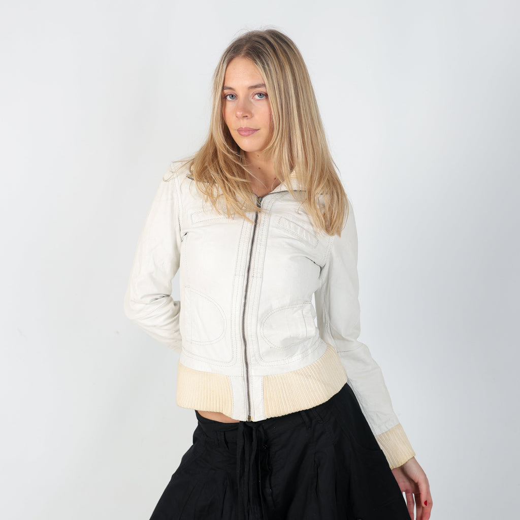 Cream Y2K Leather Jacket (S)