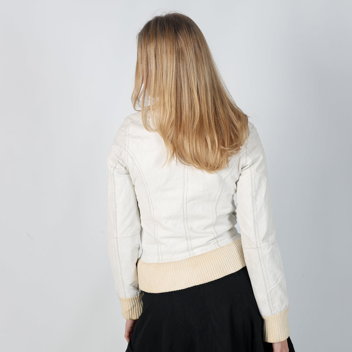 Cream Y2K Leather Jacket (S)