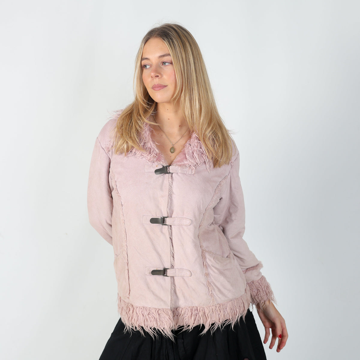 Baby Pink Y2K Caprice de fille Afghan Coat (12)