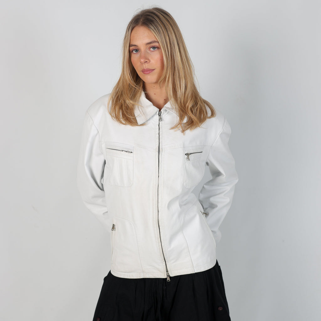 White Y2K Vera Pelle Leather Jacket (L)