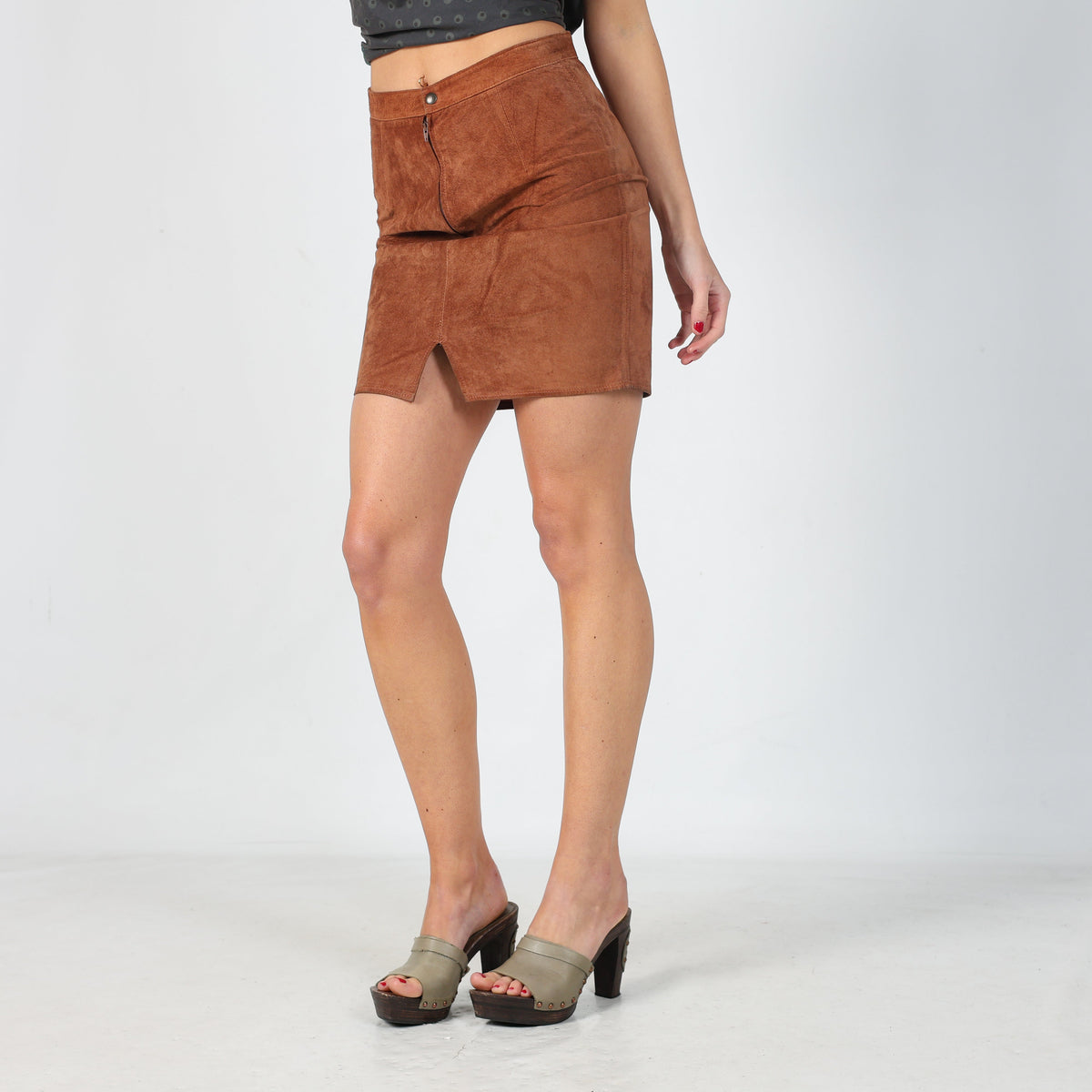 Brown 90s Vera Pelle Leather Mini Skirt (XS)