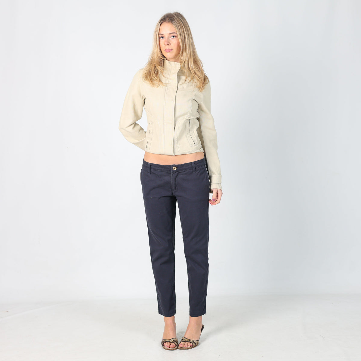 Navy Blue Y2K Burberry Woven Trousers (M)