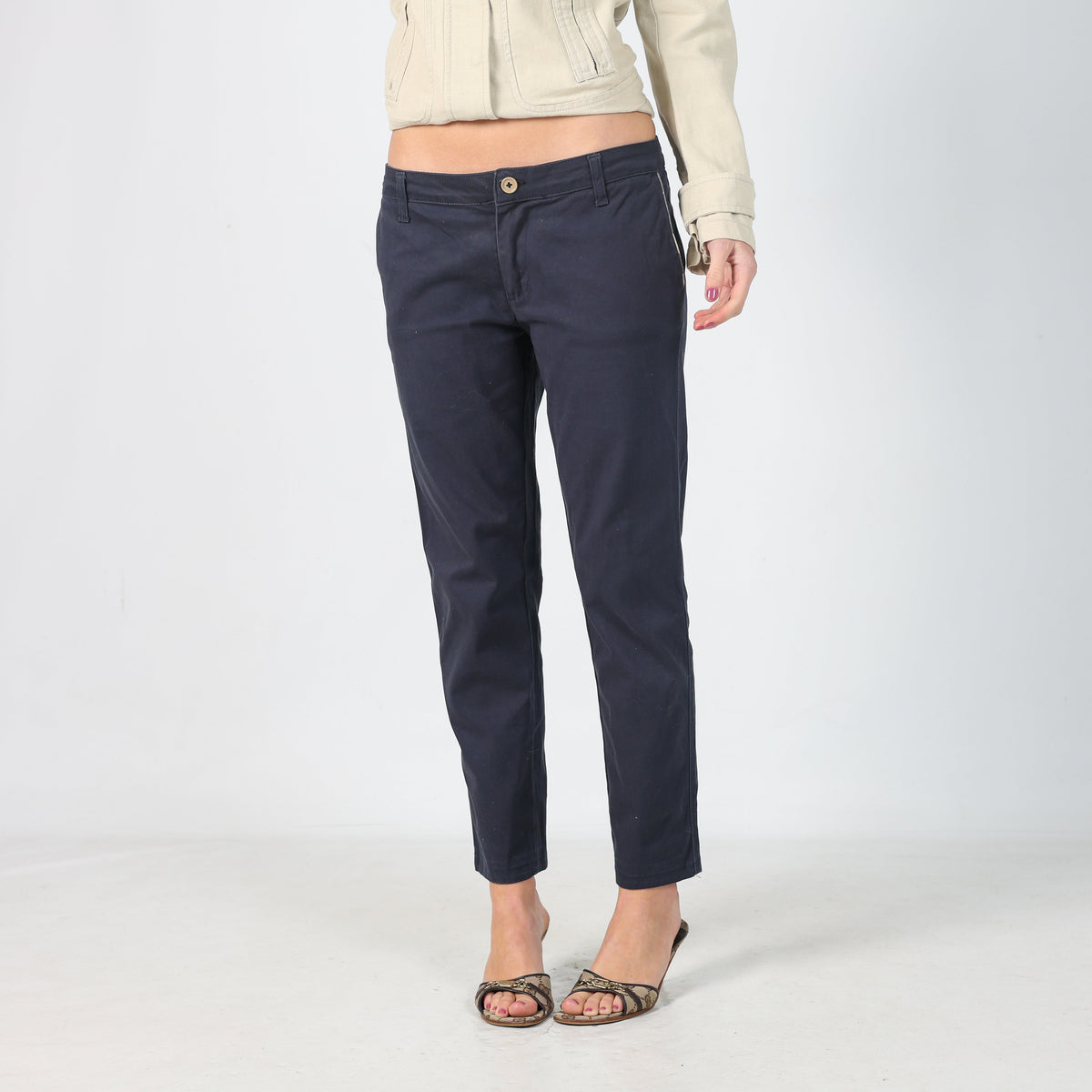Navy Blue Y2K Burberry Woven Trousers (M)