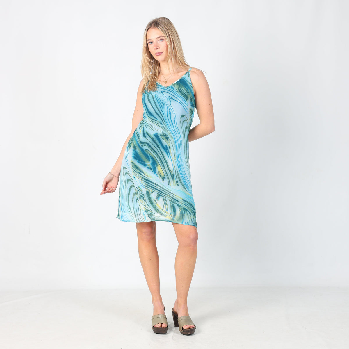 Blue Y2K Made in Italy Woven Midi Dress (S)
