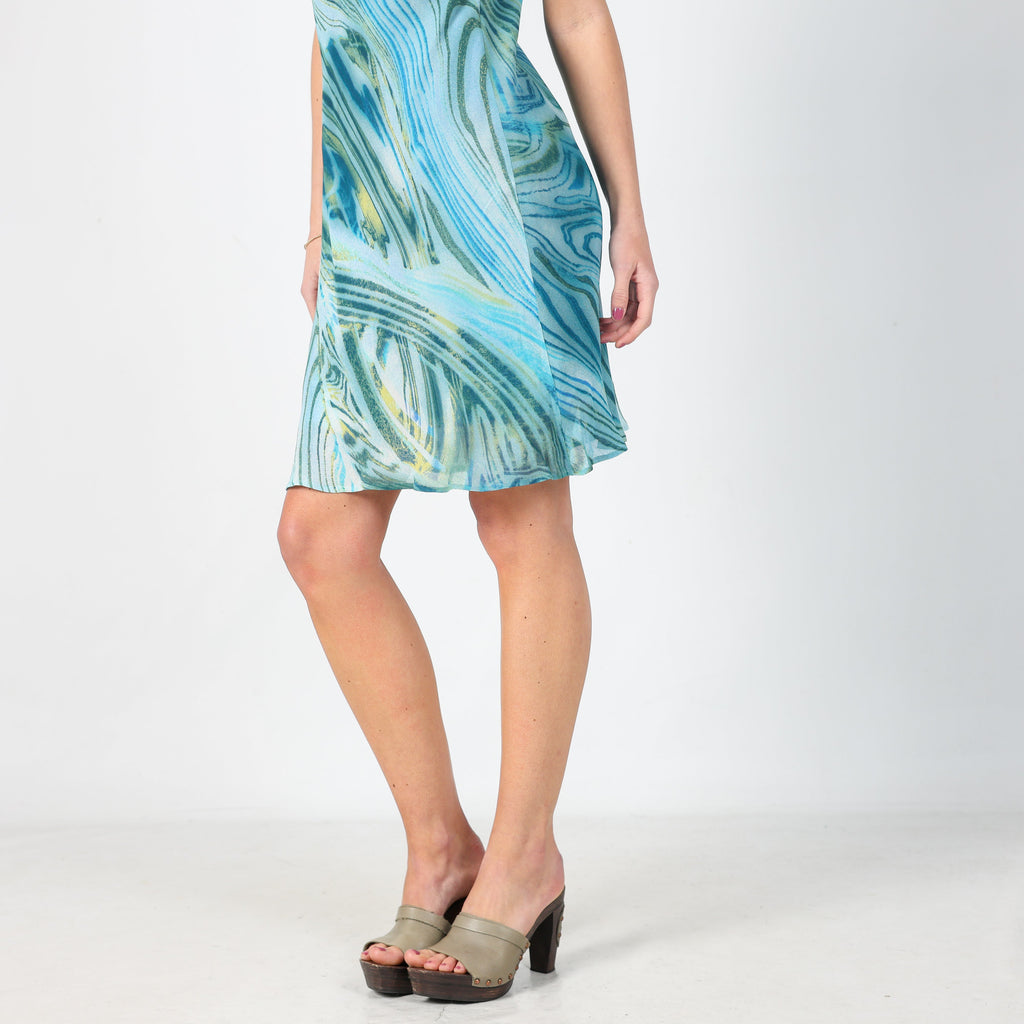 Blue Y2K Made in Italy Woven Midi Dress (S)