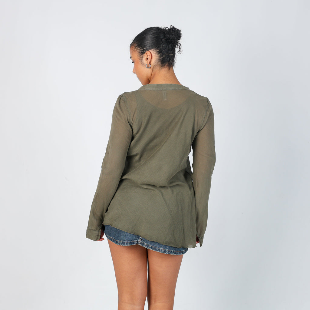 Dark Green Y2K Please Long Sleeve Top (L)