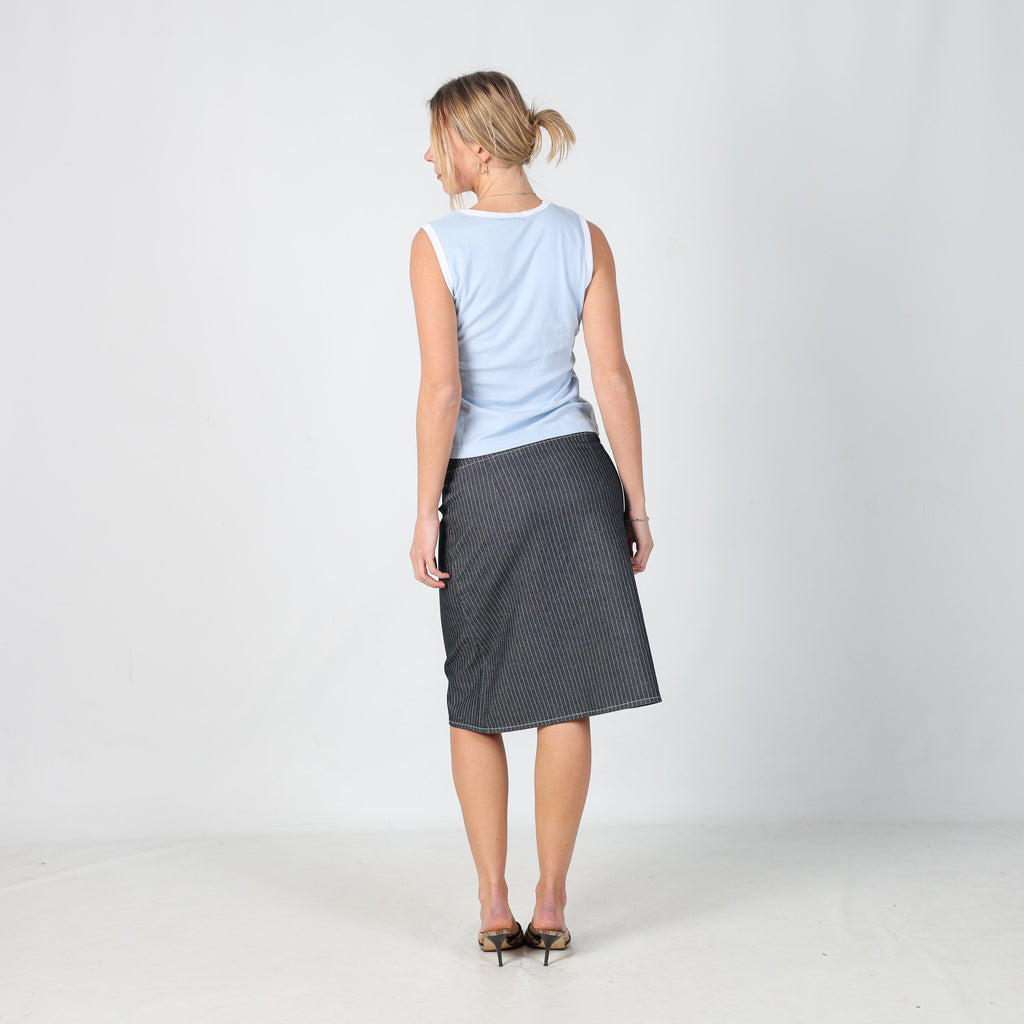 Blue Y2K Denny Rose Denim Midi Skirt (L)