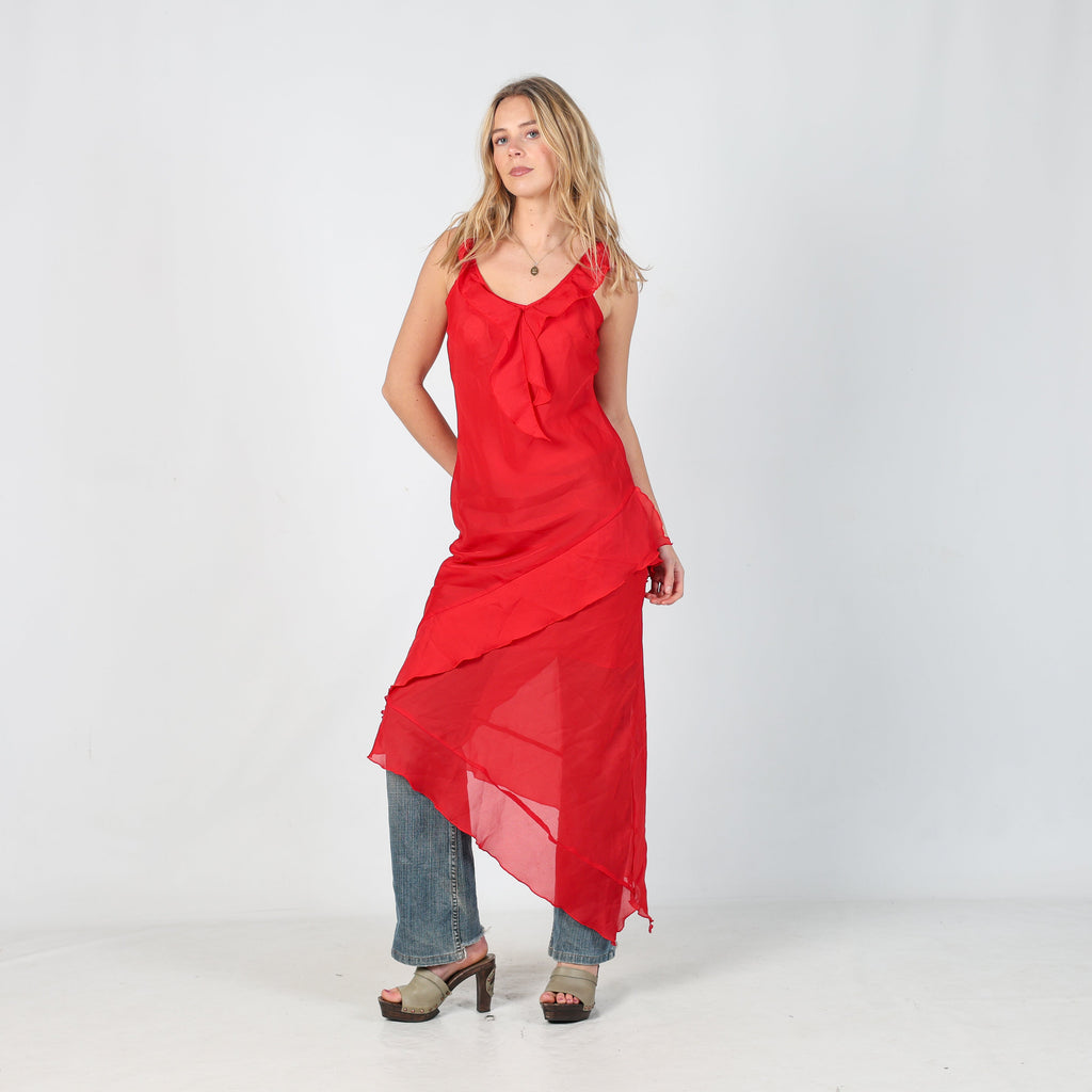 Red Y2K Euronova Woven Maxi Dress (M)