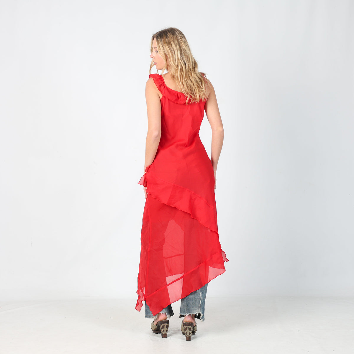 Red Y2K Euronova Woven Maxi Dress (M)