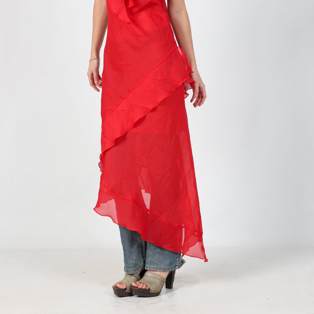 Red Y2K Euronova Woven Maxi Dress (M)