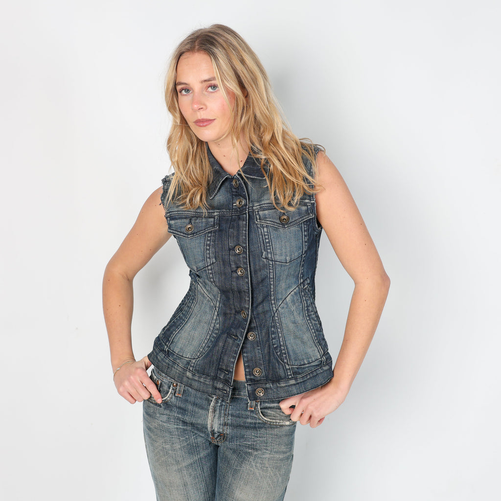 Blue Y2K Miss Sixty Woven Vest (M)