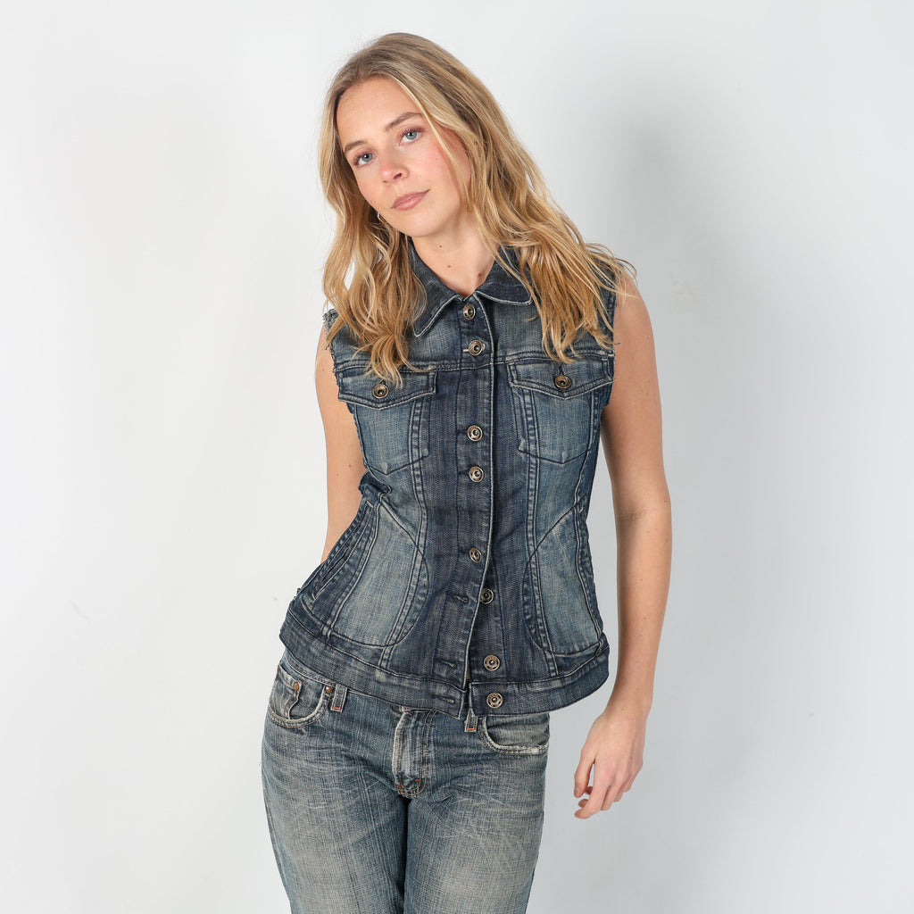 Blue Y2K Miss Sixty Woven Vest (M)